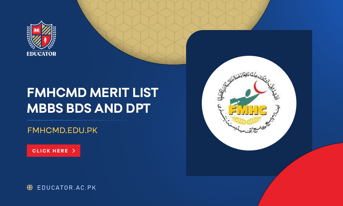 Fatima Memorial College of Medicine and Dentistry FMHCMD Merit List 2024 MBBS BDS